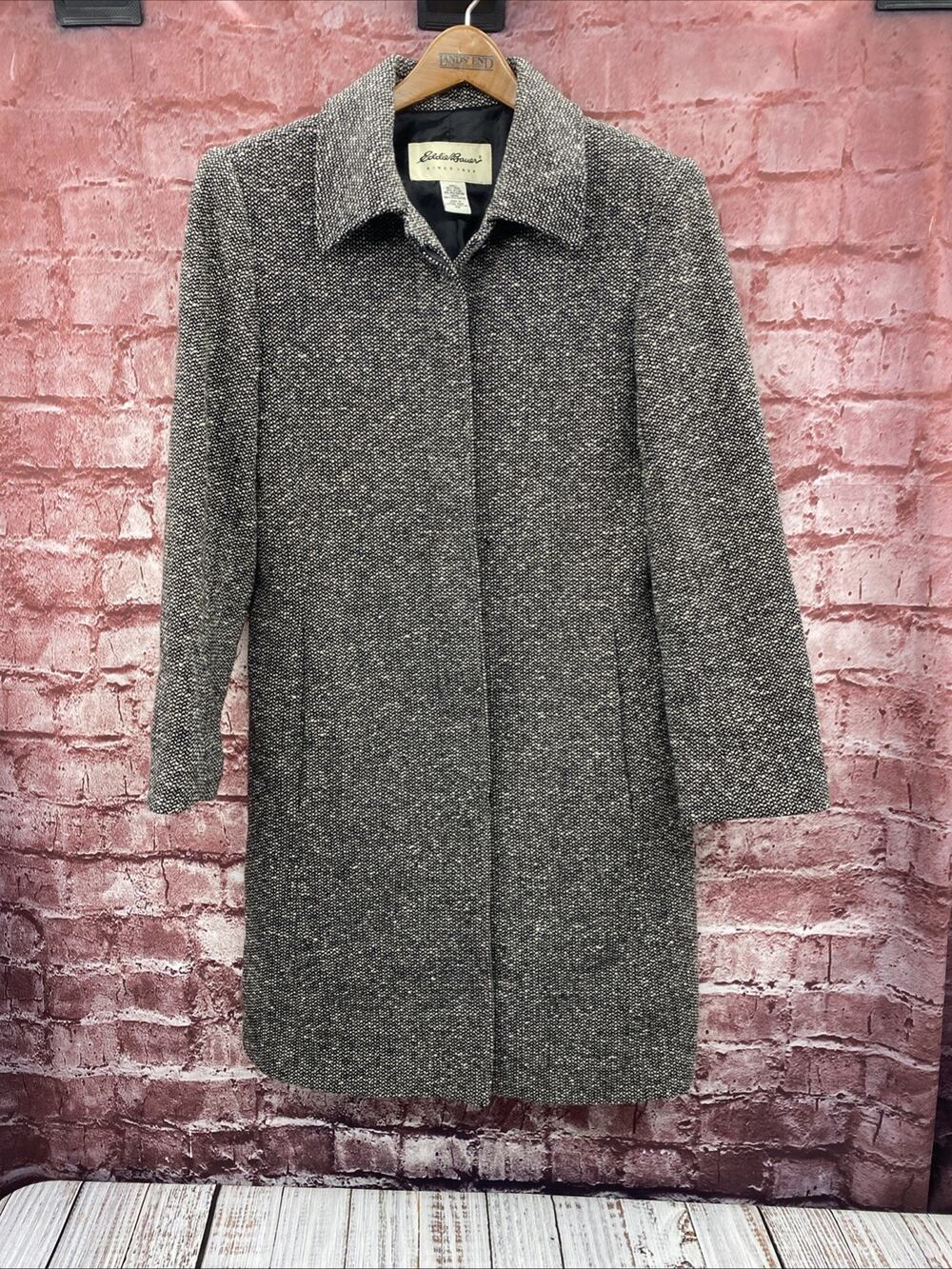 Vintage Eddie Bauer Wool Blend Plaid Jacket Lined Button Front Womens Size XS